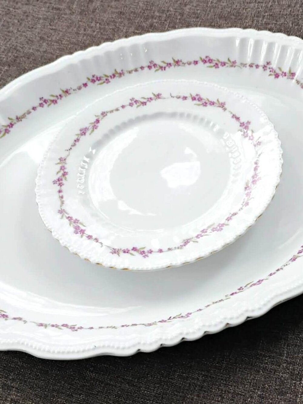 Antique Victoria Austria Porcelain Platter & Matching Plate Set - Purple Violet